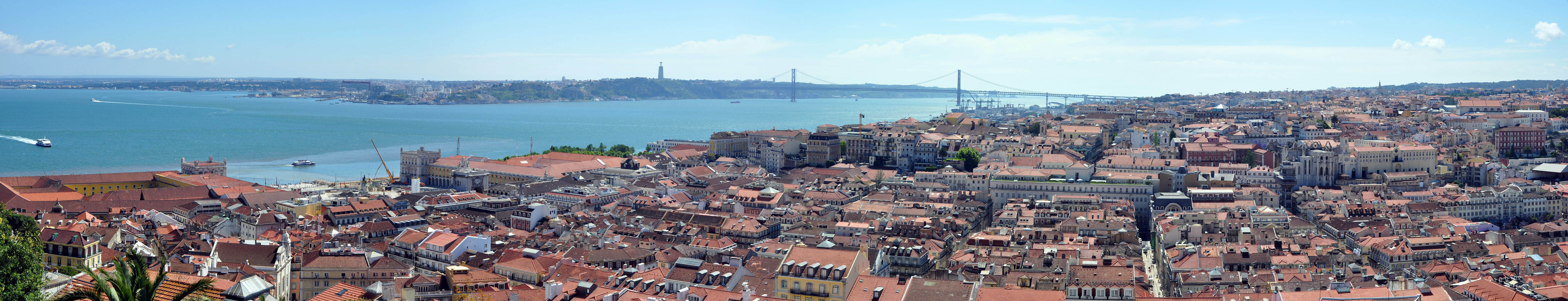 Marginal e skyline de Lisboa ao longo do rio Tejo